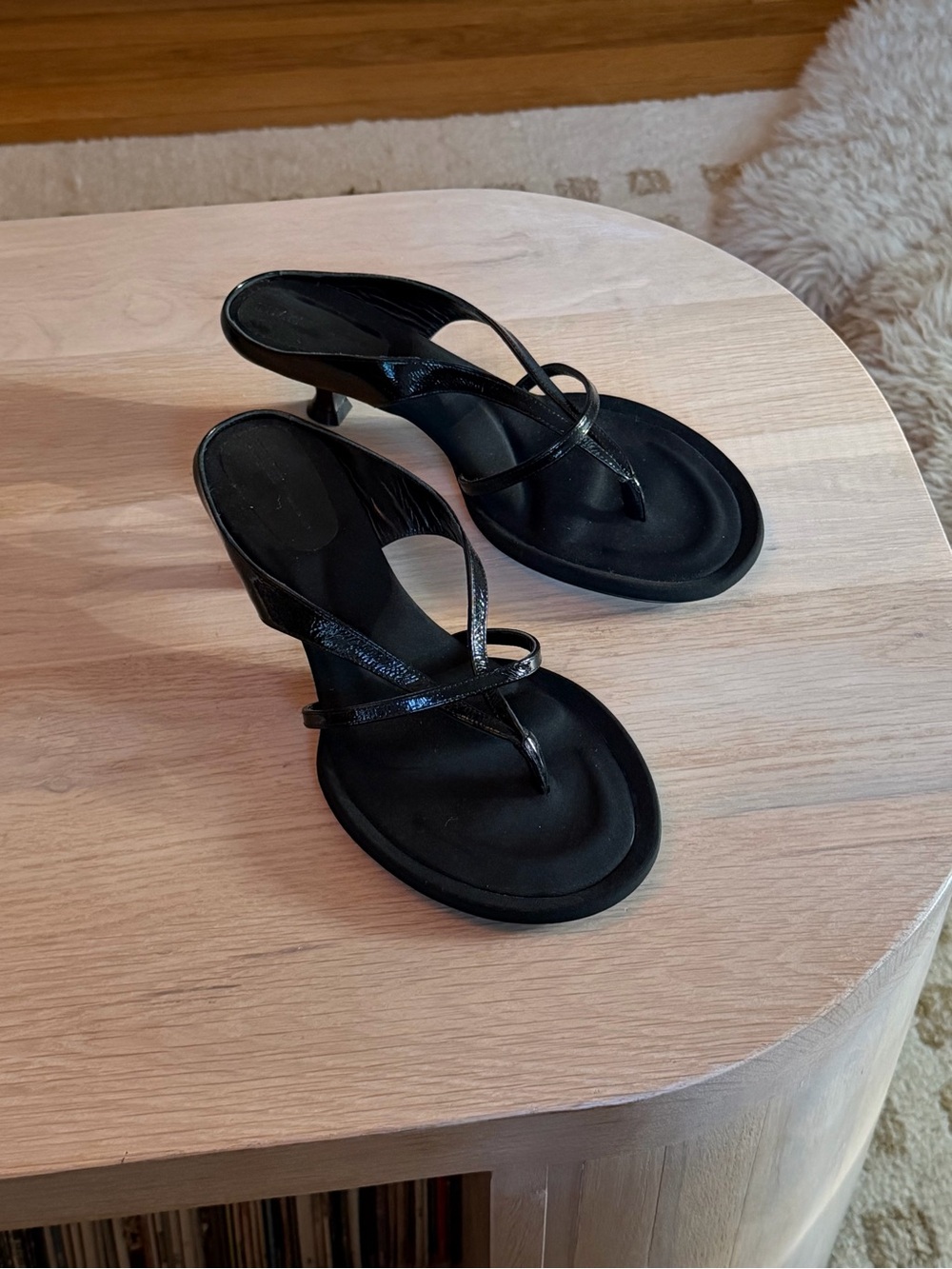 Khaite Monroe Black Patent Leather Kitten Heel Sandals